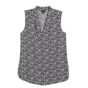 HALOGEN Women's Top XS Black White Leo Dot Sleeveless V-neck Lightweight NWT